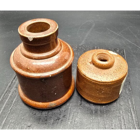 Antique Stone Ink Well Circa 1860s Dug In San Francisco Brown Glaze Finish HS285 - Picture 3 of 6